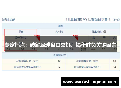 专家指点：破解足球盘口玄机，揭秘胜负关键因素